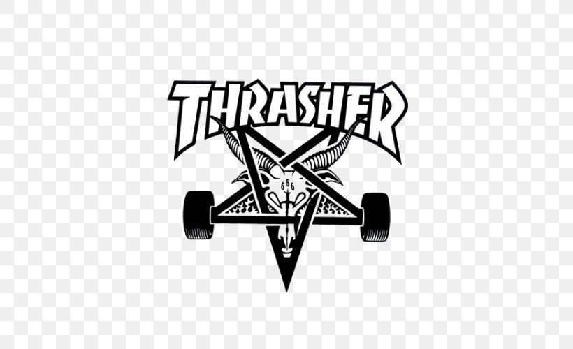 Thrasher Presents Skate And Destroy Skateboarding Magazine, PNG, 500x500px, Thrasher, Autocad Dxf, Black And White, Brand, Decal Download Free
