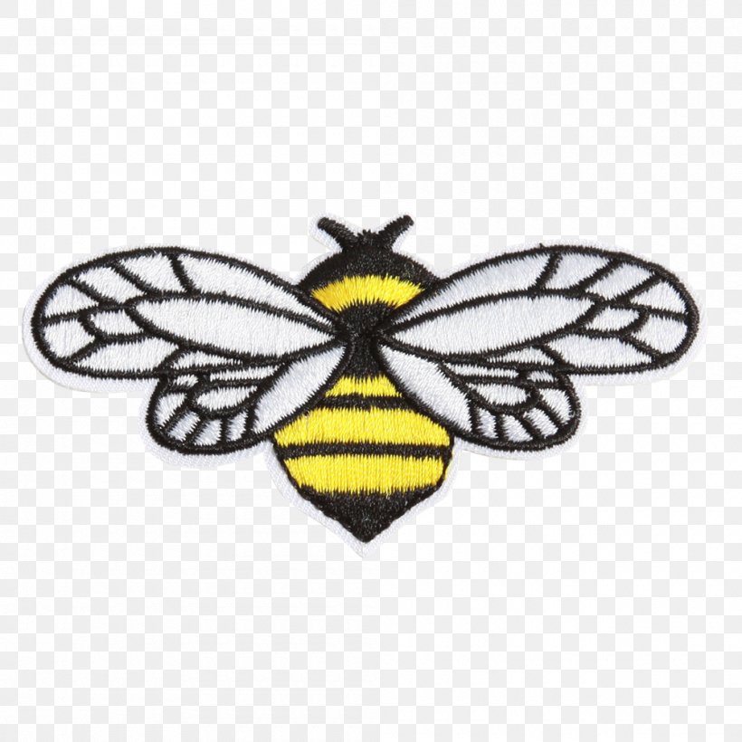 Bee Embroidered Patch Embroidery Clothing Iron-on, PNG, 1000x1000px, Bee, Beehive, Bumblebee, Butterfly, Clothing Download Free
