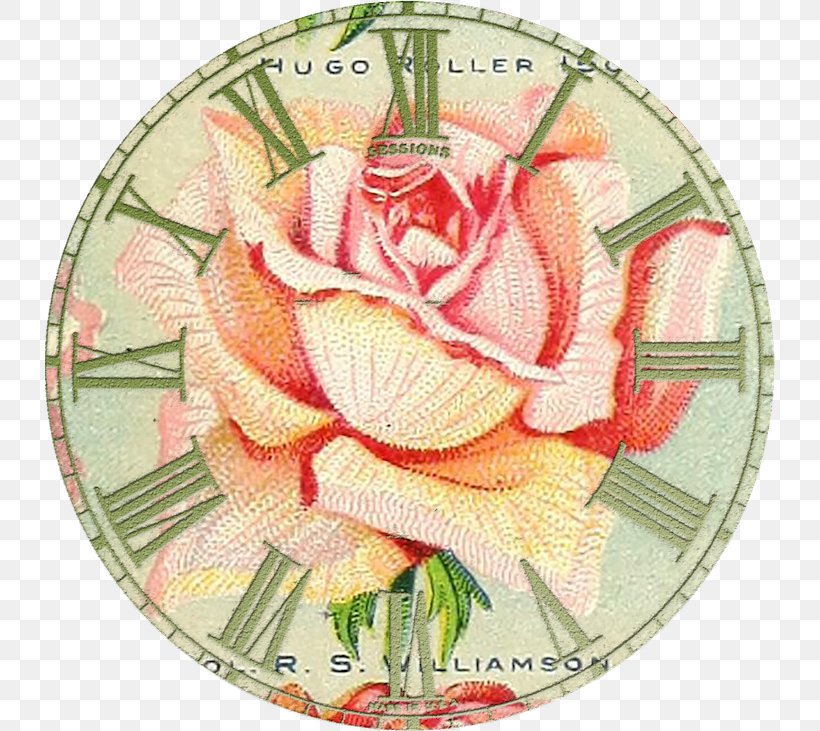 Clock Face Garden Roses Antique Floral Design, PNG, 730x731px, Clock, Antique, Clock Face, Cut Flowers, Decoupage Download Free