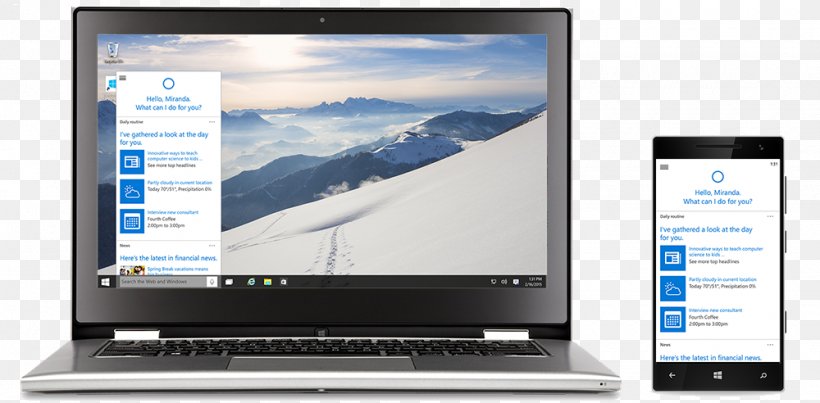 Windows 10 Laptop Microsoft Tablet Computers, PNG, 1000x492px, Windows 10, Computer, Computer Hardware, Computer Monitor, Cortana Download Free