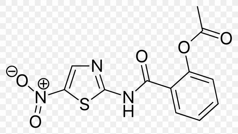 Nitazoxanide Molecule Antiparasitic Giardiasis Blastocystis, PNG, 1280x723px, Nitazoxanide, Antiparasitic, Antiviral Drug, Area, Black And White Download Free