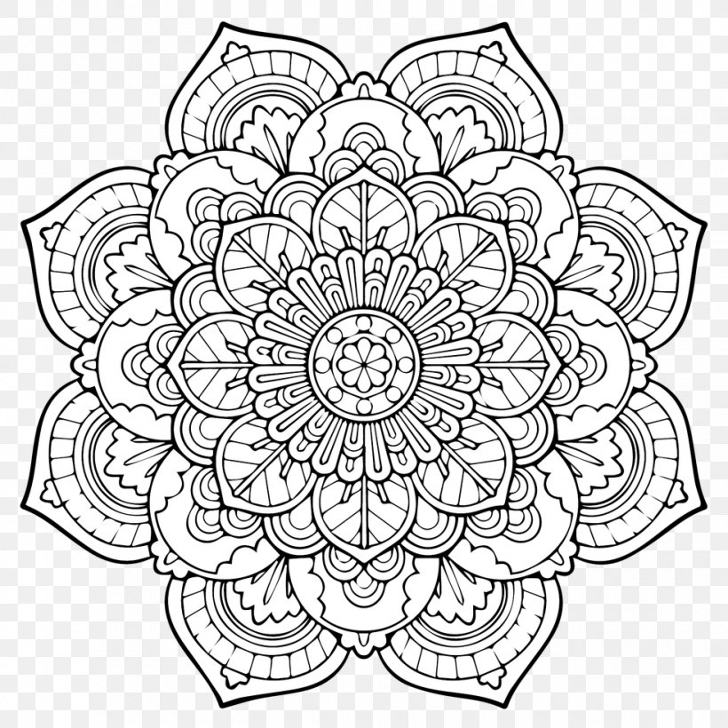 Mandala Coloring Book Buddhism Adult Child, PNG, 980x980px, Mandala, Adult, Area, Black And White, Book Download Free