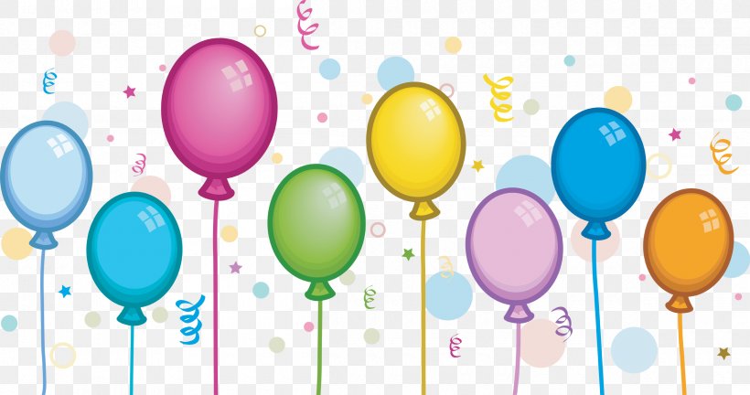 Balloon Party Birthday Carnival Clip Art, PNG, 2400x1267px, Balloon, Balloon Modelling, Birthday, Carnival, Confetti Download Free