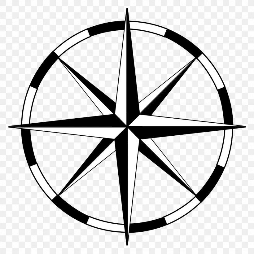 Clip Art Vector Graphics Openclipart Compass Drawing, PNG, 1024x1024px, Compass, Area, Bicycle Wheel, Black And White, Compass Rose Download Free
