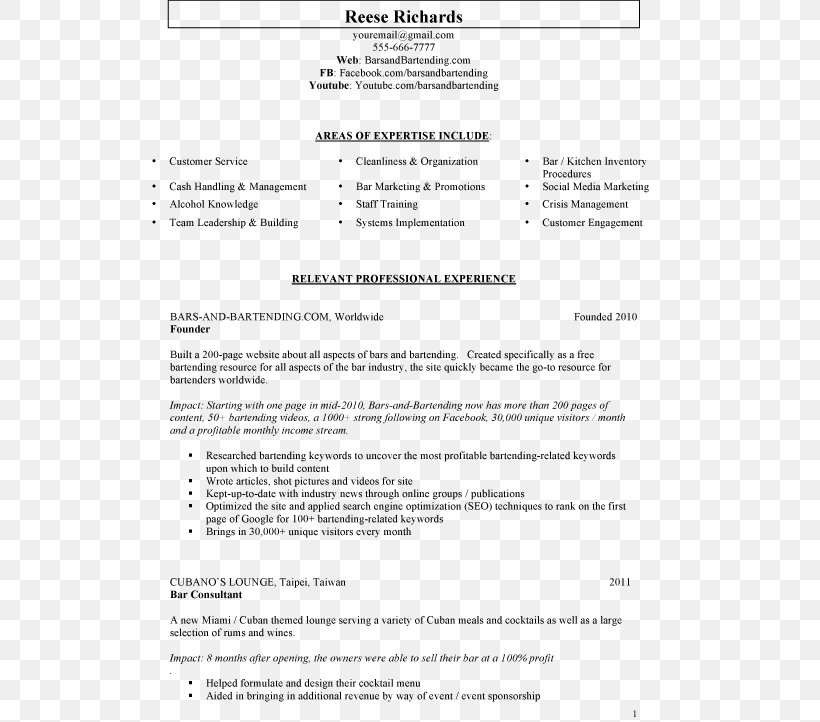 Résumé Template Bartender Essay Writing, PNG, 530x722px, Resume, Area, Bartender, Cover Letter, Curriculum Vitae Download Free