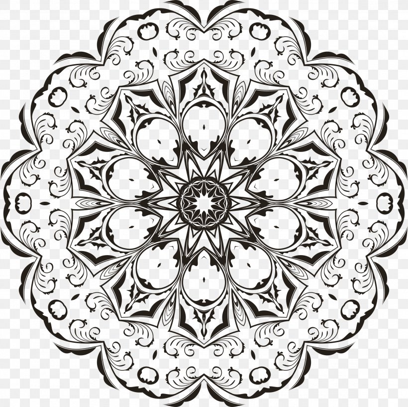 Mandala Coloring Book Floral Design, PNG, 2328x2320px, Mandala, Area, Art, Black And White, Color Download Free