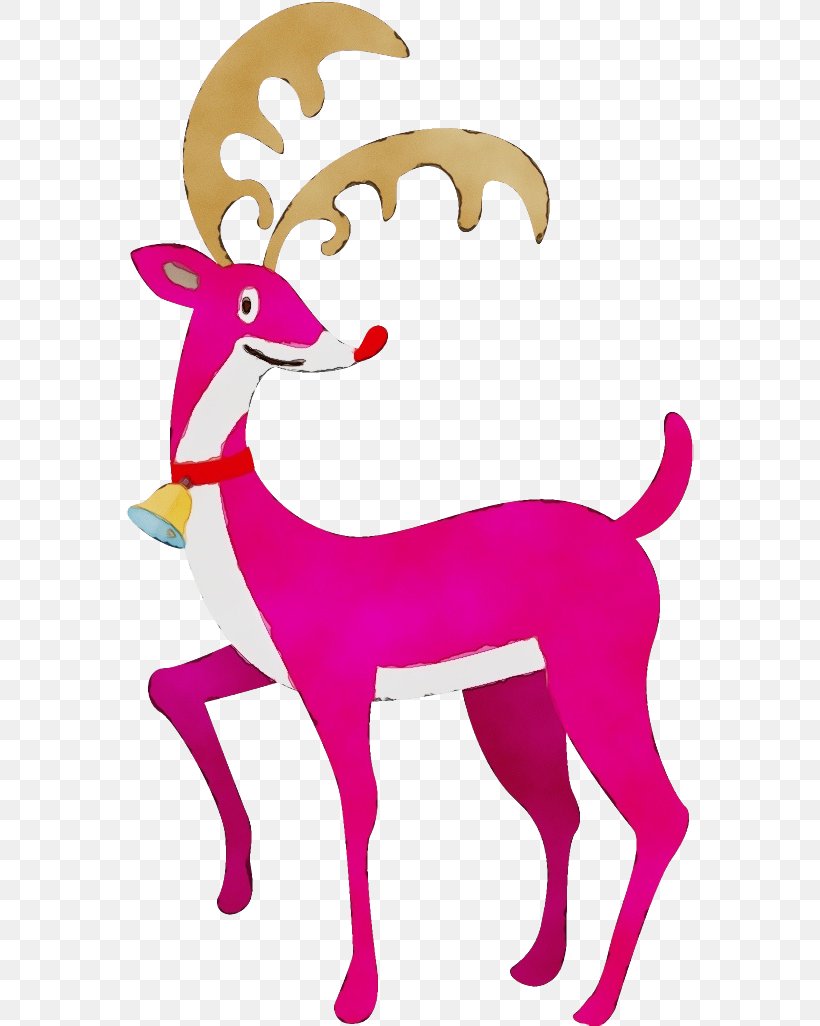 Reindeer, PNG, 568x1026px, Watercolor, Animal Figure, Antelope, Deer, Magenta Download Free