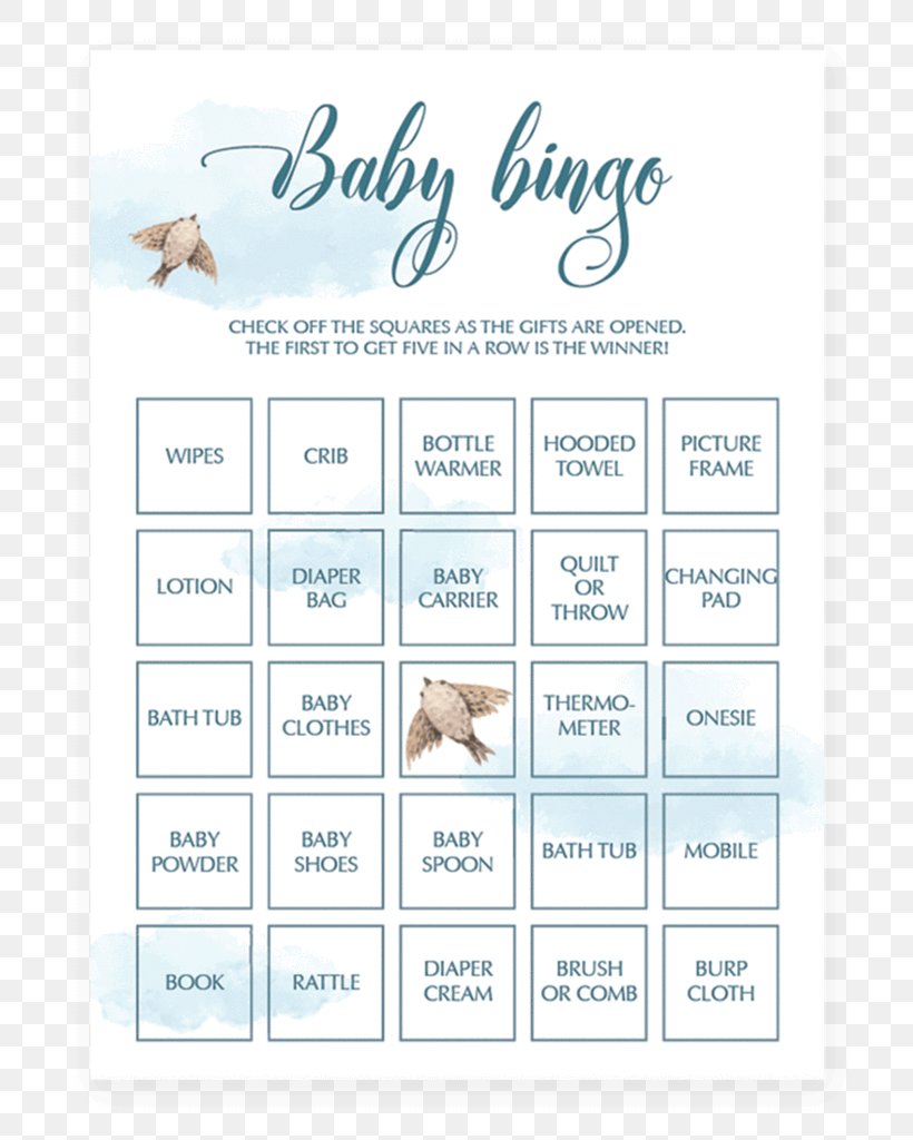 Baby Shower Party Game Bingo Playing Card, PNG, 819x1024px, Watercolor, Cartoon, Flower, Frame, Heart Download Free