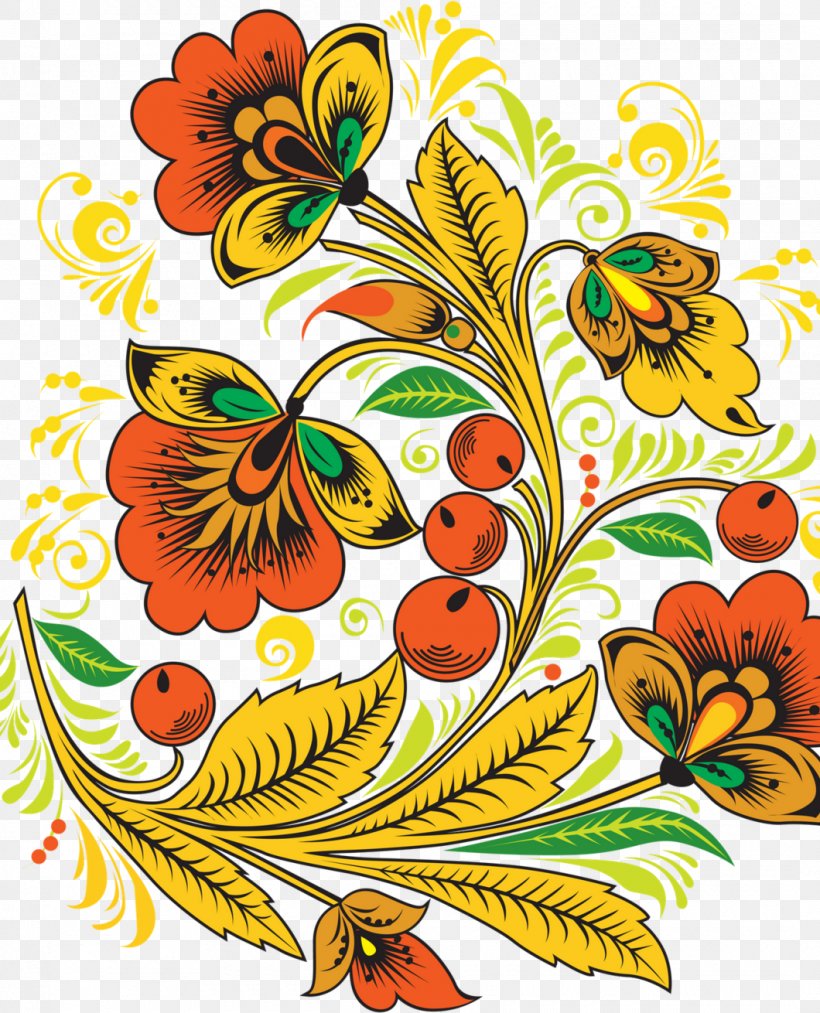 Khokhloma Folk Art Petrykivka Painting Image Ornament, PNG, 1060x1310px, Khokhloma, Art, Botany, Butterfly, Floral Design Download Free