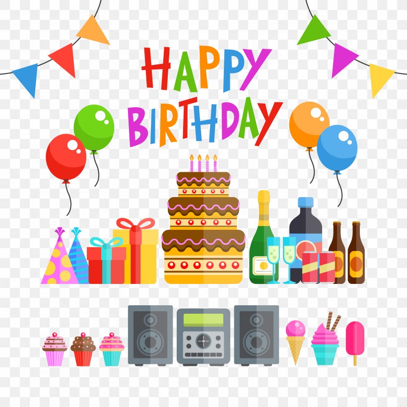 Birthday Cake Party Euclidean Vector, PNG, 3333x3333px, Birthday Cake, Balloon, Birthday, Birthday Card, Clip Art Download Free