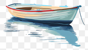 Boat - Wooden Rowboat Resting On Water PNG