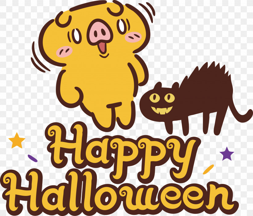 Happy Halloween, PNG, 3000x2563px, Happy Halloween, Cartoon, Catlike, Happiness, Line Download Free