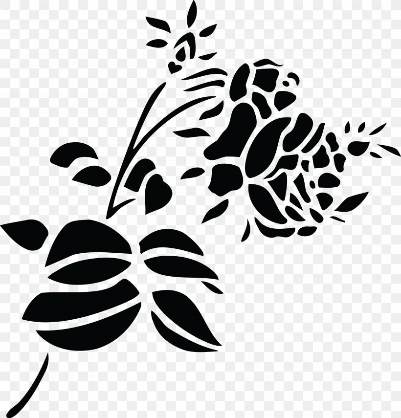 Black And White Clip Art, PNG, 4000x4173px, Black And White, Black, Black Rose, Branch, Butterfly Download Free