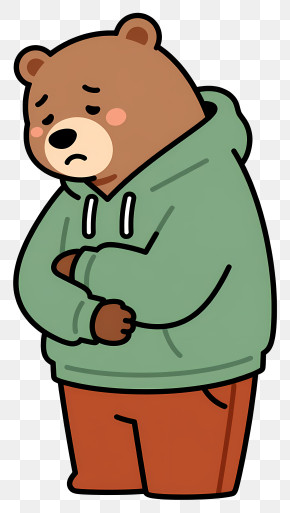 Sad Bear In Green Hoodie PNG