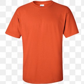 Casul Tshirt - T-shirt Gildan Activewear Safety Orange Sleeve PNG