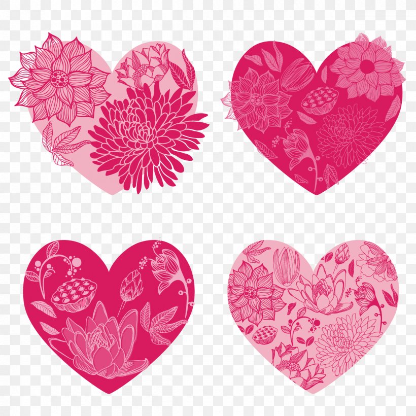 Vector Creative Heart-shaped, PNG, 1200x1200px, Flower, Drawing, Floral Design, Heart, Love Download Free
