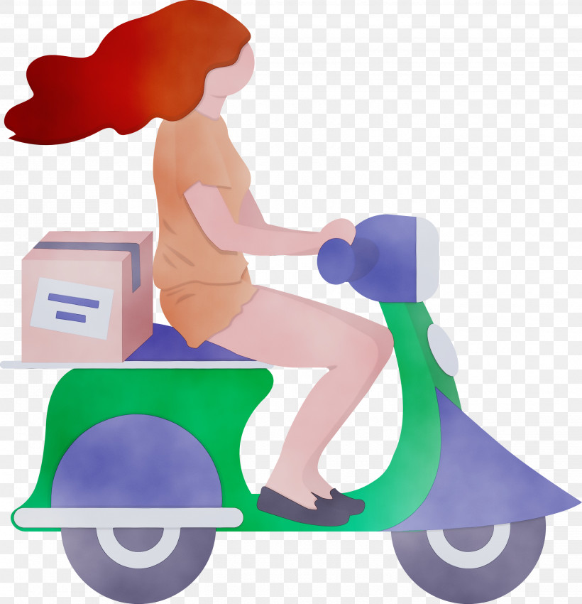Vehicle Scooter Kick Scooter Vespa, PNG, 2892x3000px, Delivery, Girl, Kick Scooter, Paint, Scooter Download Free