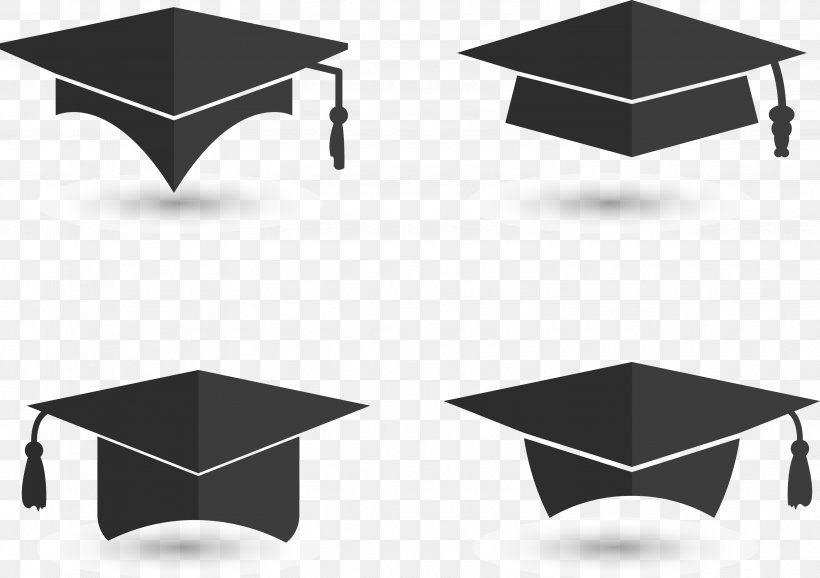 Graduation Ceremony Square Academic Cap Euclidean Vector, PNG, 3212x2266px, Graduation Ceremony, Academic Degree, Black And White, Cap, Coffee Table Download Free