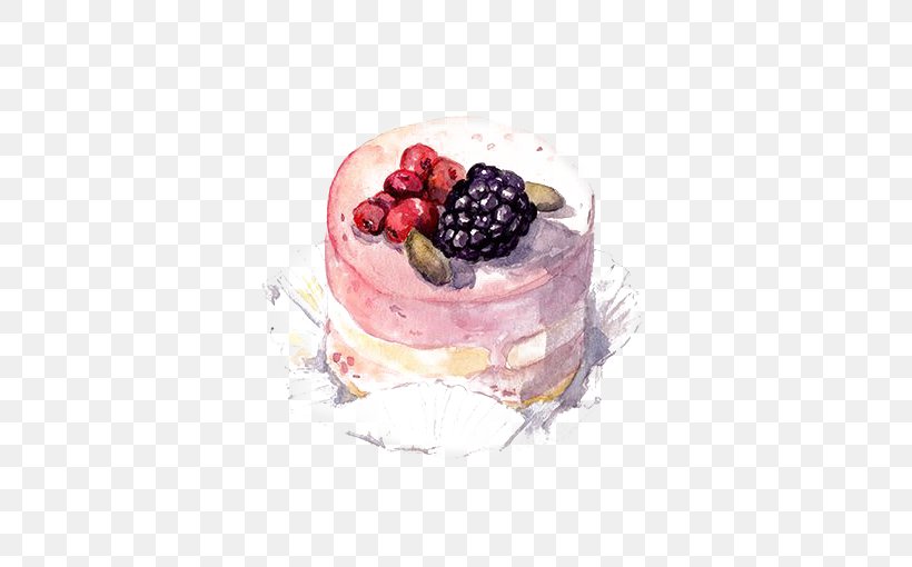 Torte Watercolor Painting Stock Photography Drawing, PNG, 510x510px, Torte, Berry, Cake, Confectionery, Dessert Download Free