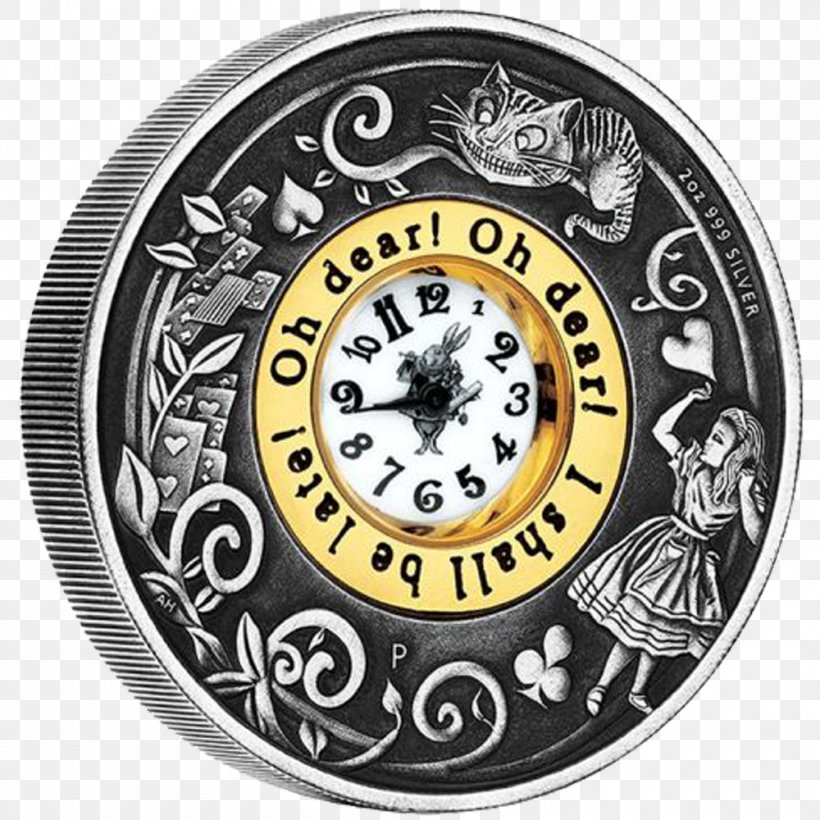 Alice's Adventures In Wonderland Silver Coin, PNG, 1000x1000px, Alice, Alice In Wonderland, Brand, Clock, Coin Download Free