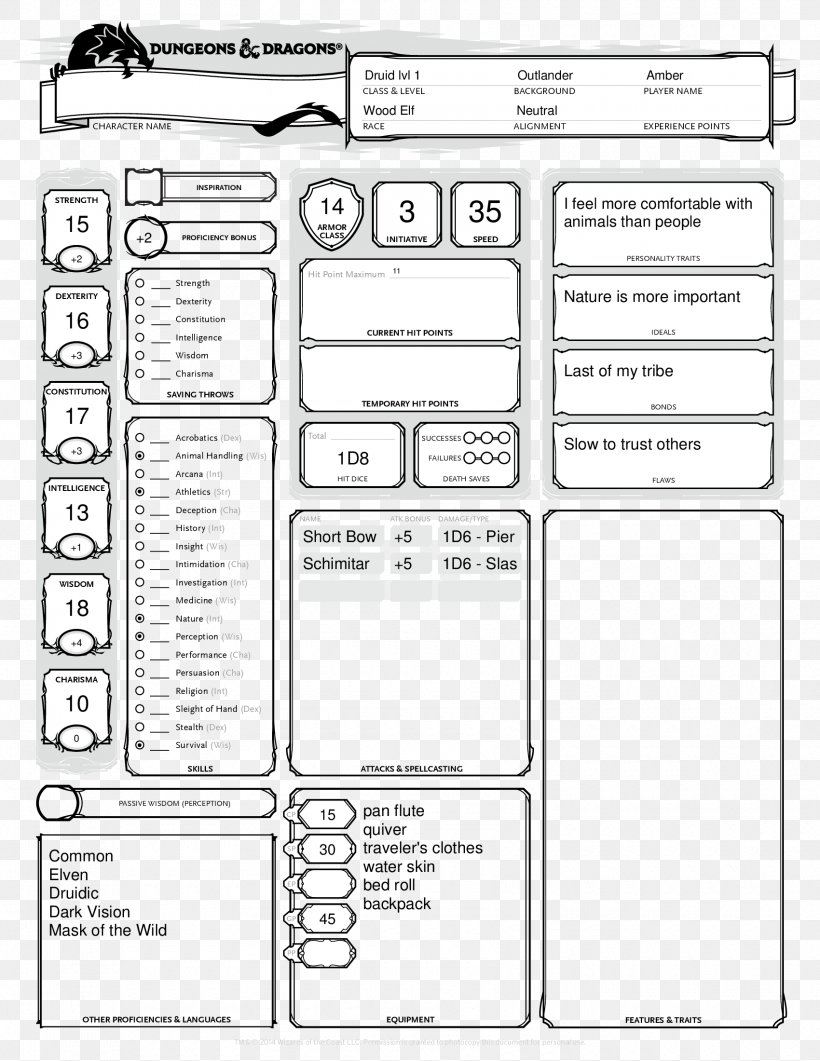 dungeons dragons players handbook character sheet