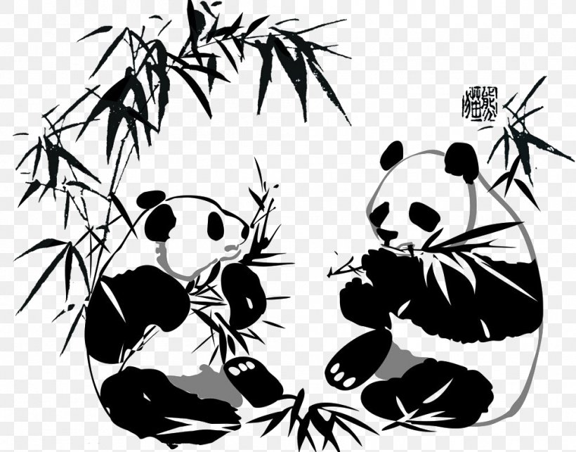 Giant Panda Paper Chinese Cuisine Take-out Car, PNG, 1003x787px, Giant Panda, Art, Bamboo, Black And White, Bumper Sticker Download Free