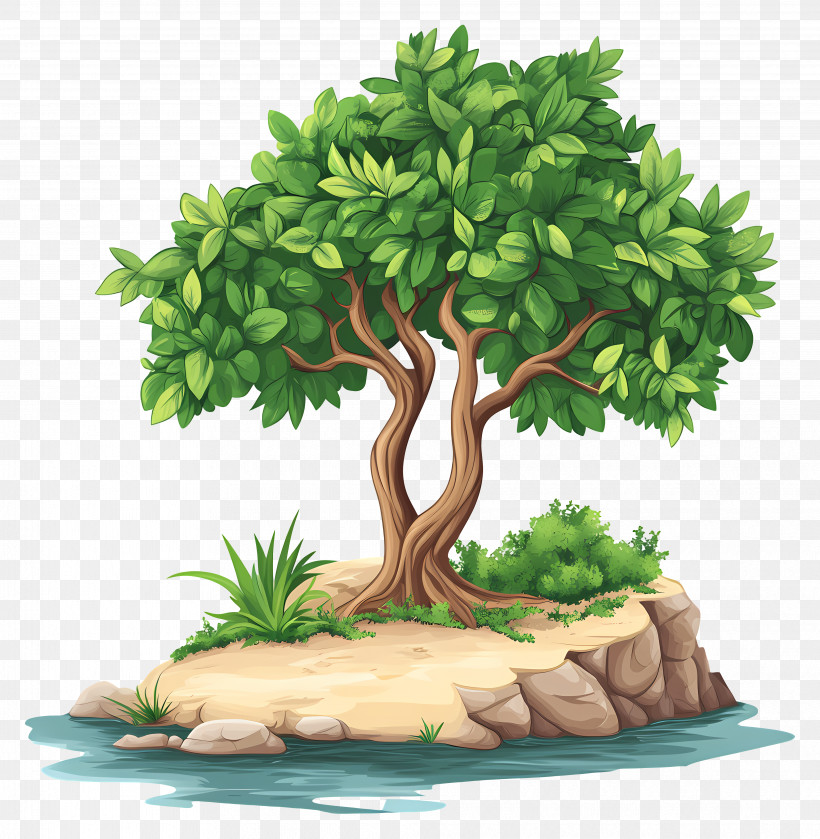 Dense Tree - Green Tree On Small Island Amid Scenic Landscape PNG