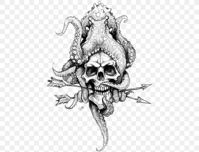 Octopus Tattoo Drawing Sketch, PNG, 440x627px, Octopus, Animal, Art, Black And White, Bone Download Free