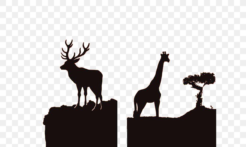 Africa Reindeer Silhouette Wildlife, PNG, 700x490px, Africa, Antler, Black And White, Deer, Mammal Download Free