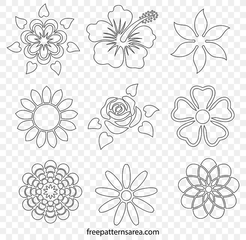 Stencil Flower Petal Pattern, PNG, 800x800px, Stencil, Area, Art, Black And White, Craft Download Free