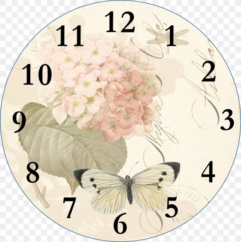 Clock Face Floral Clock Floor & Grandfather Clocks Clip Art, PNG, 953x956px, Clock, Antique, Butterfly, Clock Face, Decoupage Download Free