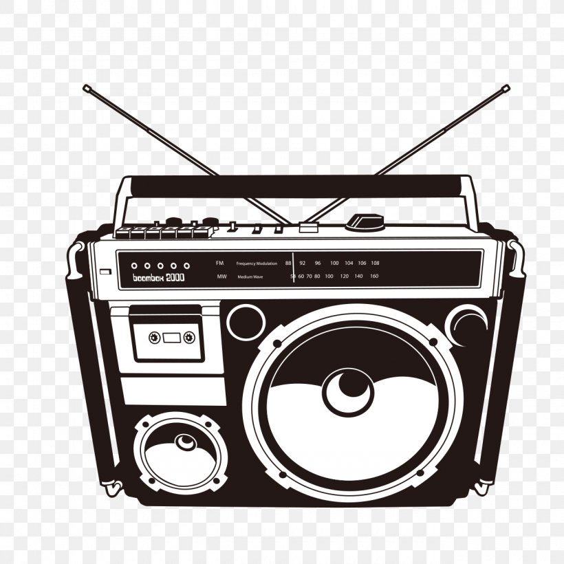 Boombox Vector Graphics Cassette Tape Clip Art, PNG, 1280x1280px, Boombox, Black And White, Brand, Cassette Deck, Cassette Tape Download Free
