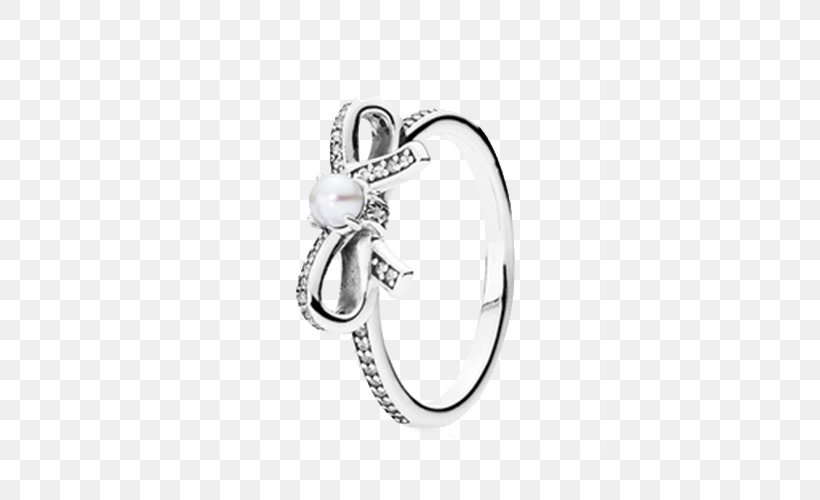Pandora Ring Sterling Silver Cubic Zirconia Pearl, PNG, 500x500px, Pandora, Black And White, Body Jewelry, Brilliant, Clothing Download Free