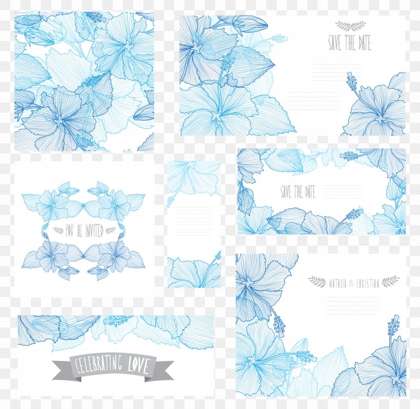 Flower Blue Euclidean Vector Clip Art, PNG, 7745x7552px, Wedding Invitation, Aqua, Area, Azure, Blue Download Free