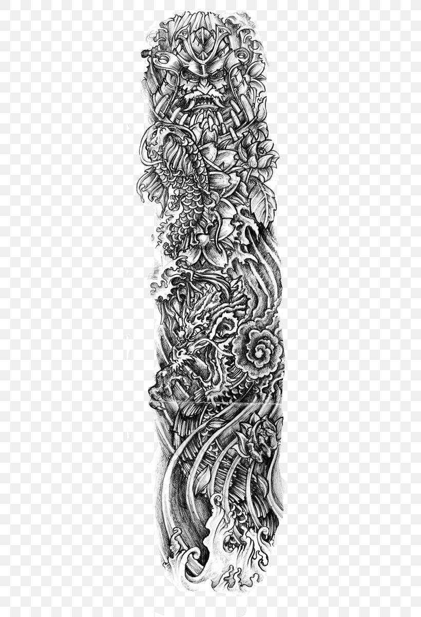 Sleeve Tattoo Irezumi Drawing, PNG, 326x1200px, Sleeve Tattoo, Art, Artwork, Black And White, Blackandgray Download Free