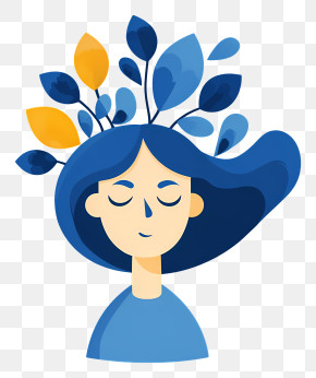 Clinical Psychologist - Serene Character With Blue Hair And Leaves PNG