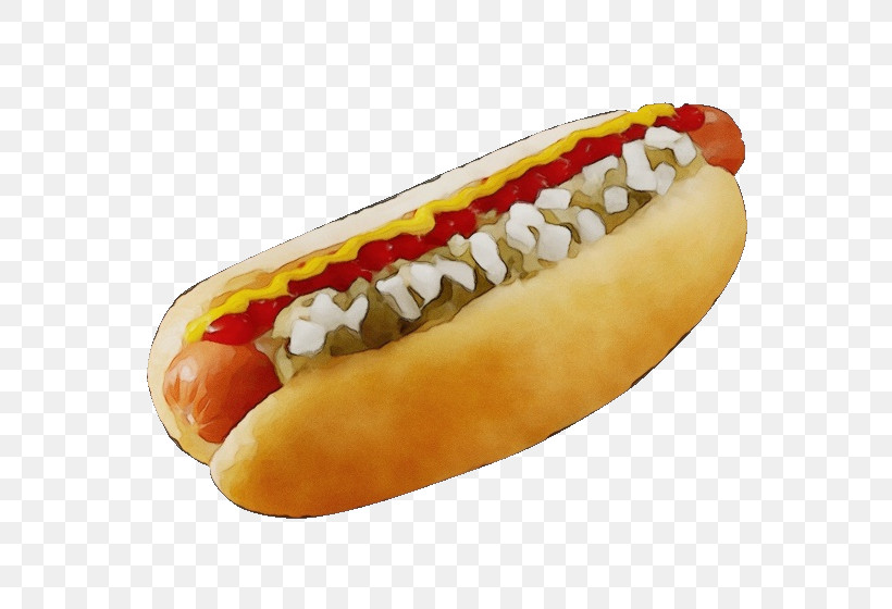 Fast Food Hot Dog Bun Sausage Bun Dodger Dog Hot Dog, PNG, 560x560px, Watercolor, Chicagostyle Hot Dog, Chili Dog, Dodger Dog, Fast Food Download Free