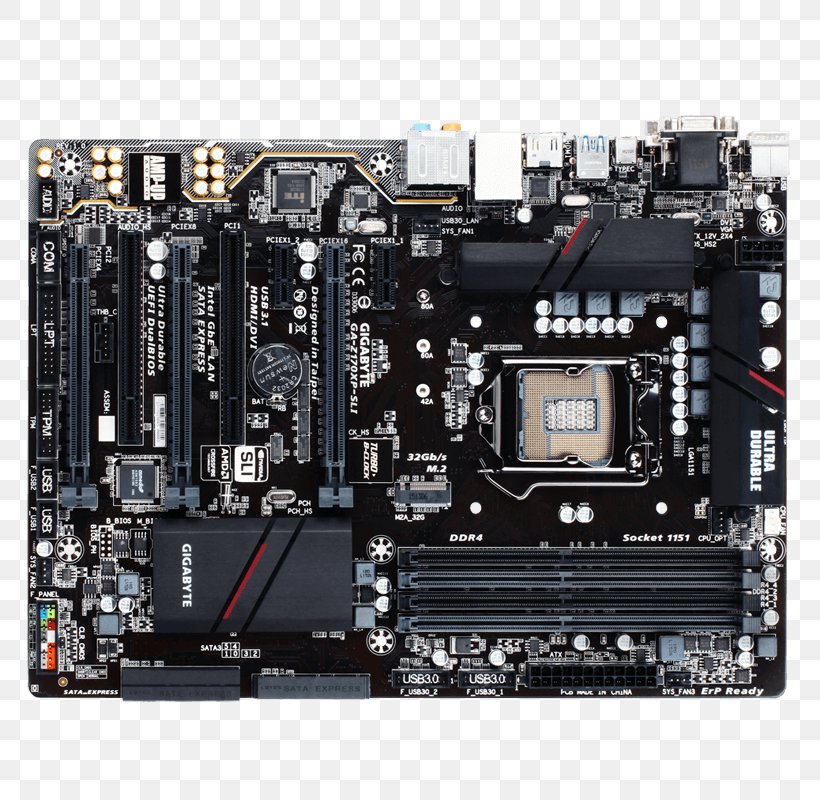 Intel Motherboard LGA 1151 Gigabyte GA-Z170XP-SLI Gigabyte Technology, PNG, 800x800px, Intel, Atx, Chipset, Computer Component, Computer Cooling Download Free