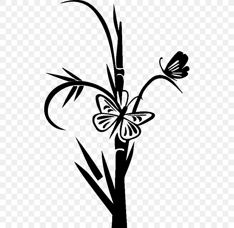 Sticker Floral Design Bambou Clip Art, PNG, 800x800px, Sticker, Artwork, Bambou, Black And White, Branch Download Free