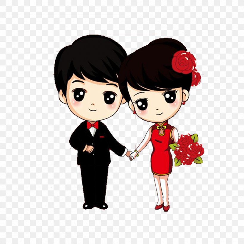 Cartoon Wedding Couple Drawing Marriage, PNG, 1000x1000px, Watercolor, Cartoon, Flower, Frame, Heart Download Free