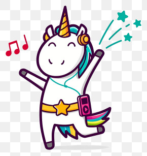 Unicorn Listening Music - Dancing Unicorn With Music PNG