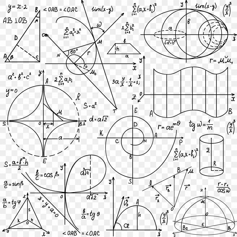 Mathematics Euclidean Vector Geometry Formula, PNG, 4050x4050px, Mathematics, Area, Artwork, Black And White, Diagram Download Free