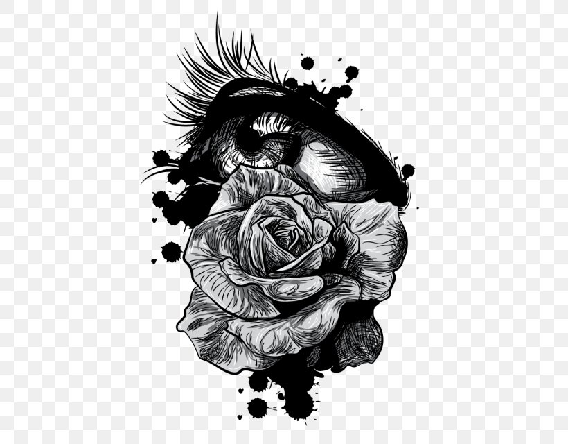 T-shirt Drawing Psd Rose, PNG, 640x640px, Tshirt, Art, Black And White, Drawing, Eye Download Free