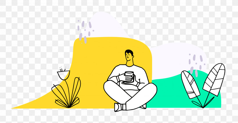 Person Sitting With Plants, PNG, 2500x1297px, Cartoon, Hm, Line, Material, Meter Download Free