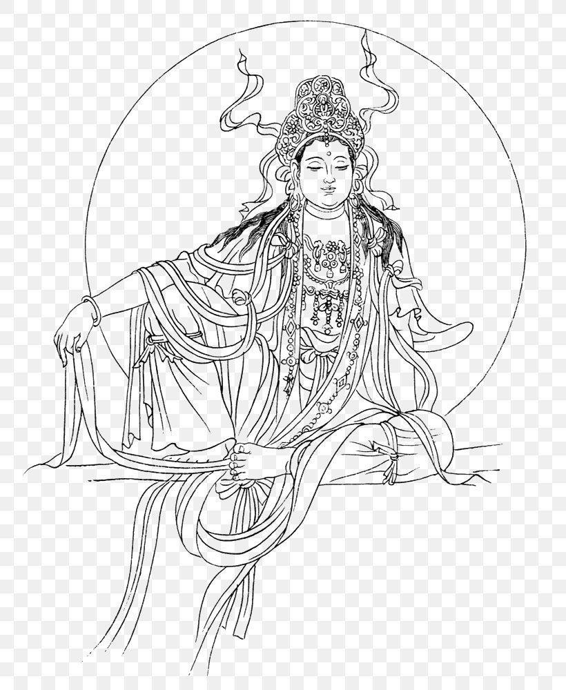 Guanyin Dule Temple Bodhisattva Buddhism Drawing, PNG, 760x1000px, Guanyin, Art, Artwork, Black And White, Bodhisattva Download Free