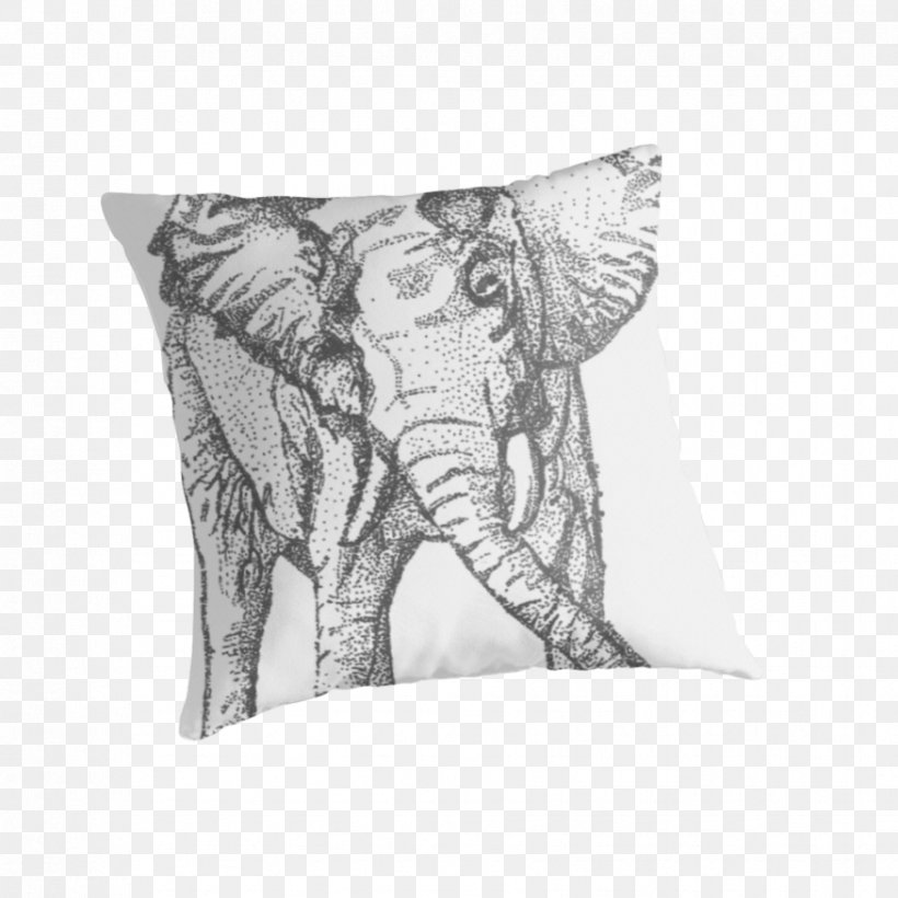 African Elephant Indian Elephant Throw Pillows Cushion, PNG, 875x875px, African Elephant, Asian Elephant, Black And White, Cushion, Drawing Download Free