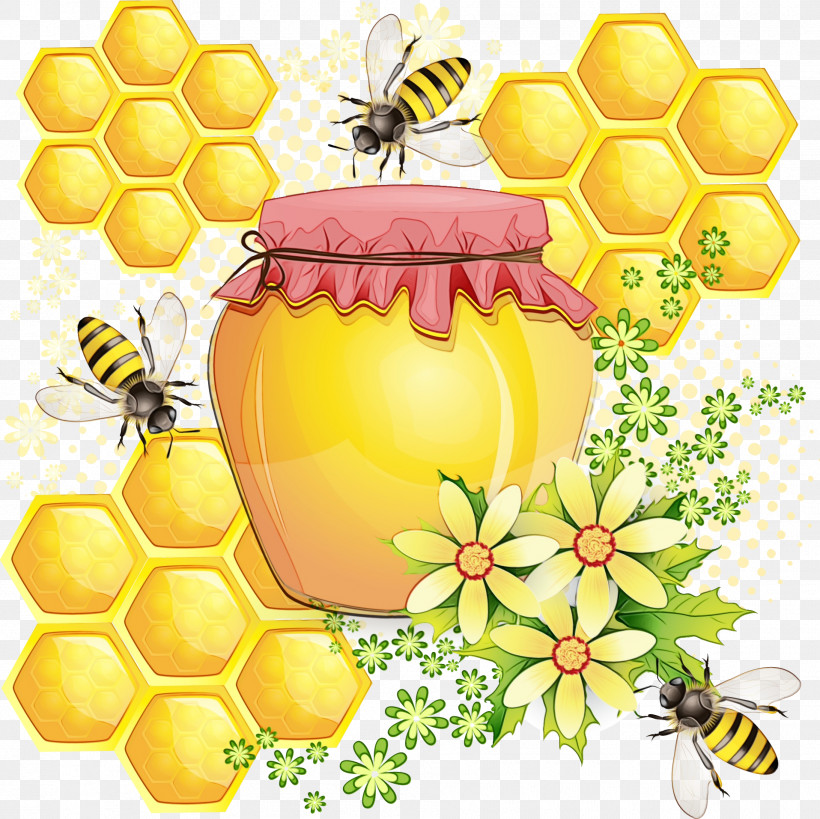 Hexagon, PNG, 1915x1913px, Watercolor, Bees, Hexagon, Honey, Honey Bee Download Free
