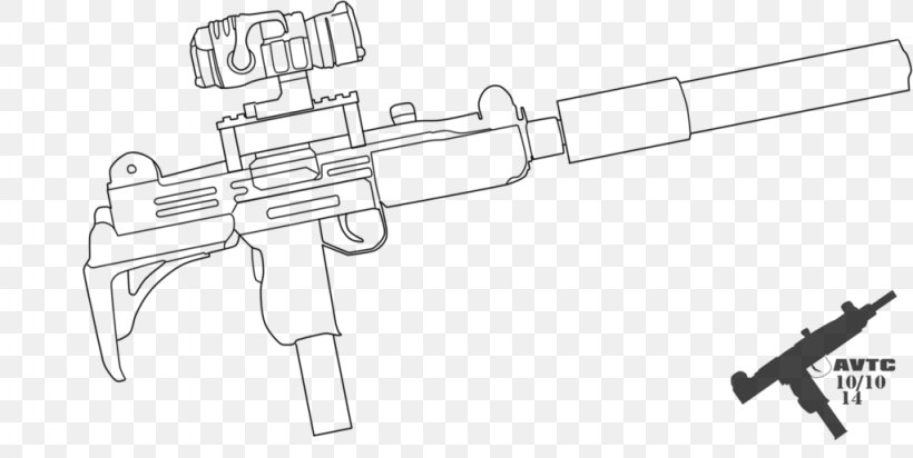 Firearm Weapon Gun Drawing Uzi, PNG, 1024x515px, Firearm, Air Gun, Black And White, Diagram, Drawing Download Free