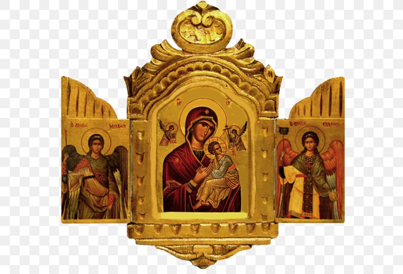 Our Lady Of Perpetual Help Theotokos Of Vladimir Triptych Religion Icon, PNG, 600x558px, Our Lady Of Perpetual Help, Antique, Brass, Carving, Deity Download Free