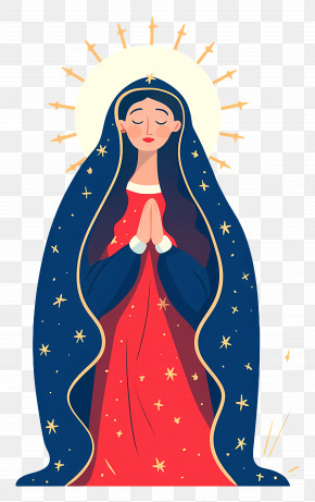 Assumption Of Virgin Mary - Illustration Of A Praying Woman With Stars And Halo PNG